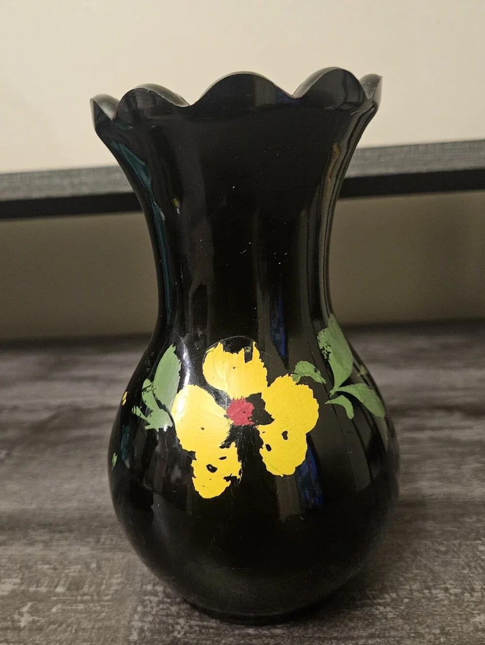 Vintage Black Amethyst Glass Vase Trio